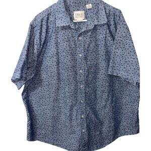 True Nation Mens Shirt 1XL DXL Blue Leaf Short Sleeve Biz Casual Vacation Preppy